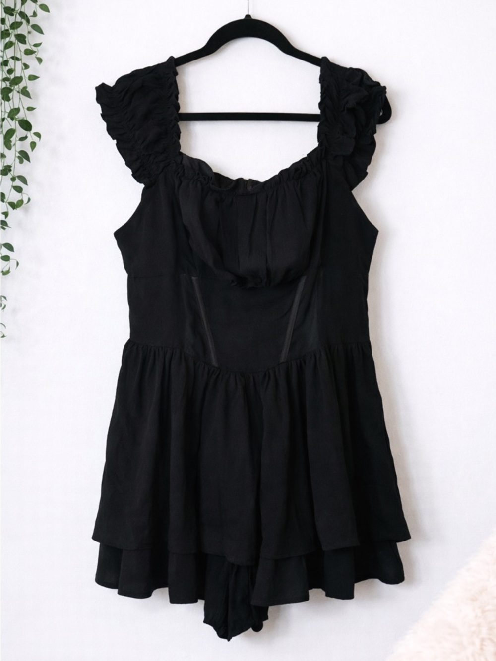 SHEIN Black Ruffled Strap Tiered Mini Dress